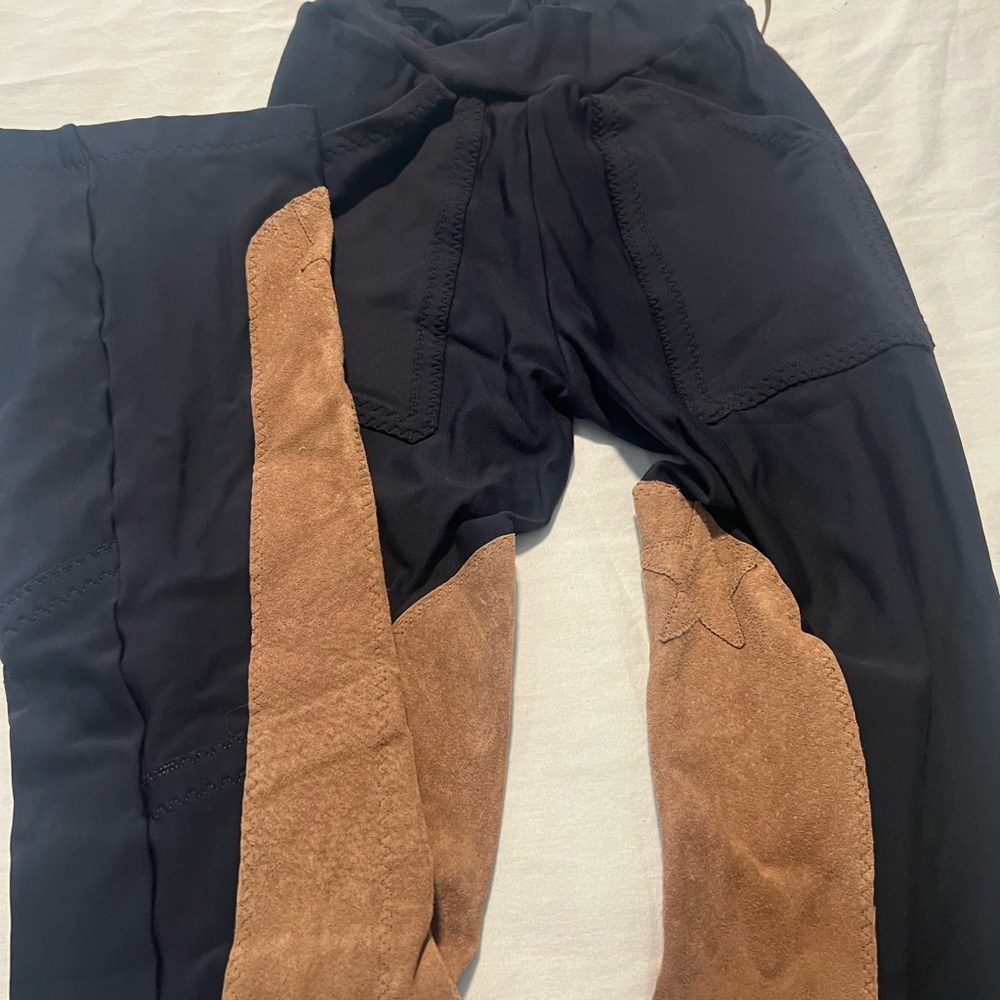 Custom riding pants navy with full seat tan suede